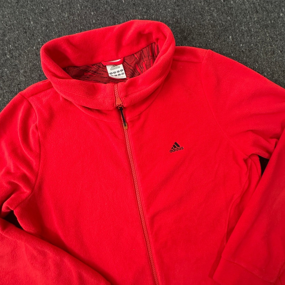 Adidas Fleece Jacket Women Large Red Full Zip Mock Neck Q89706 Performance